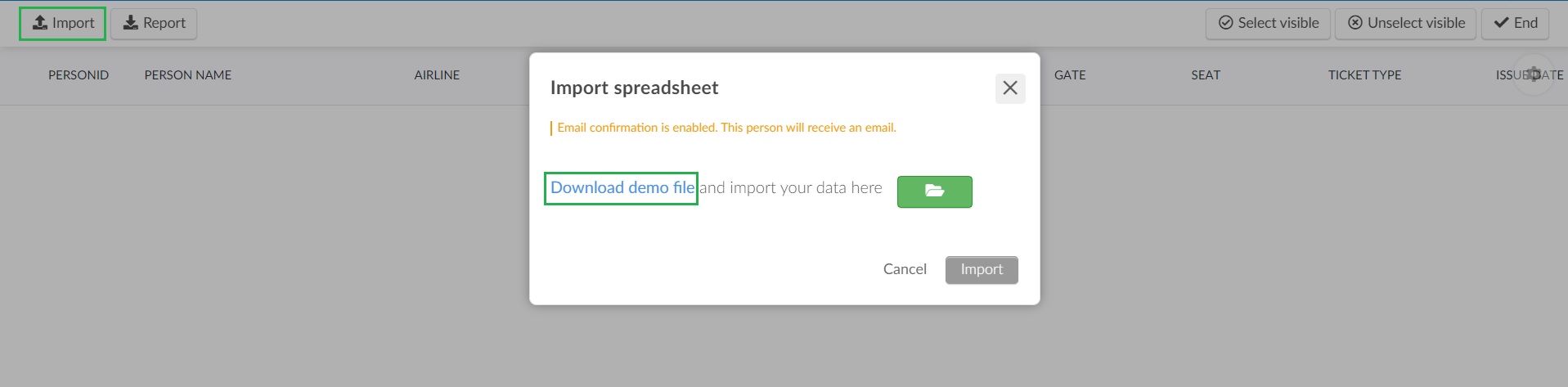 Screenshot of  Edit > Import > Download Demo File.