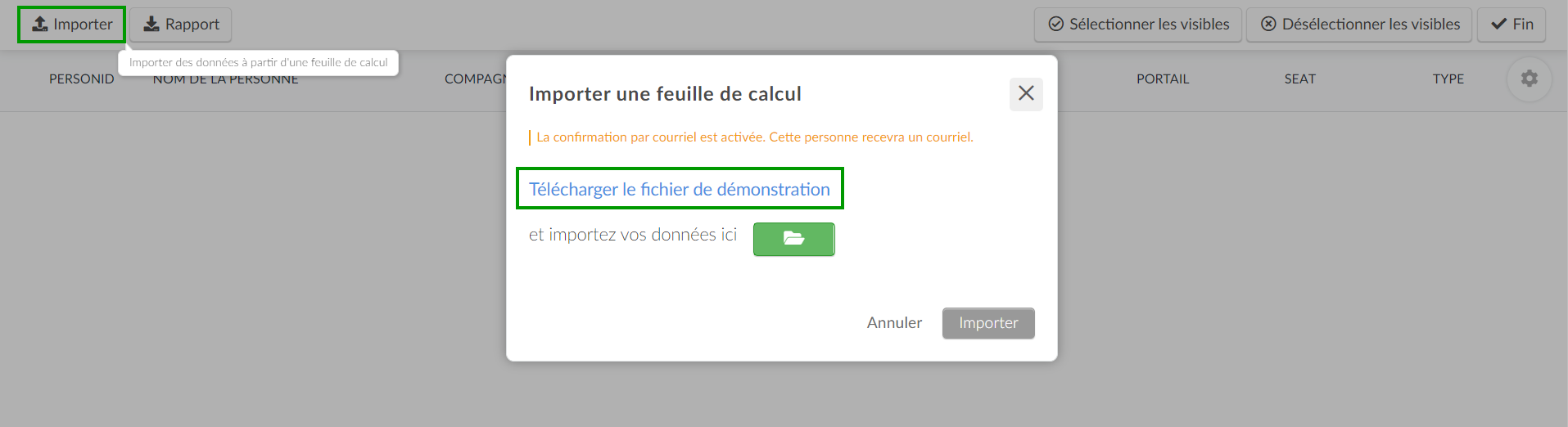modifier > importer > télécharger le fichier de démonstration