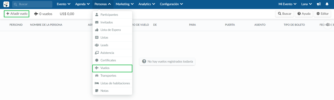 ¿Cómo puedo agregar información del vuelo?
