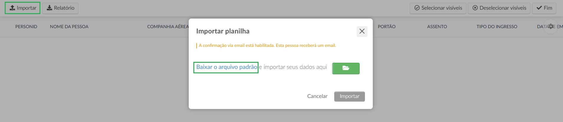 Importar lista informações de voo