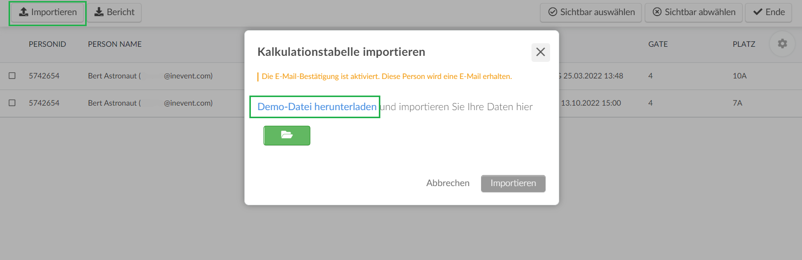 Screenshot of  Edit > Import > Download Demo File.
