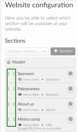 website configuration > drag > dots