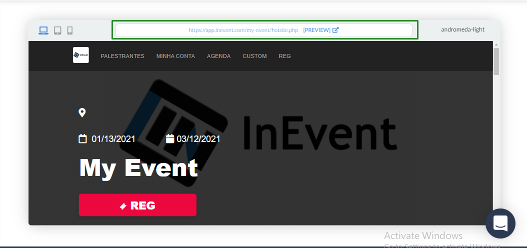 website > view website > preview