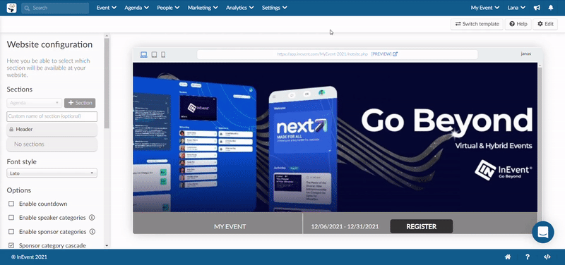 creating website sections
