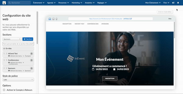 GIF montrant les différentes options pour personnaliser votre site web