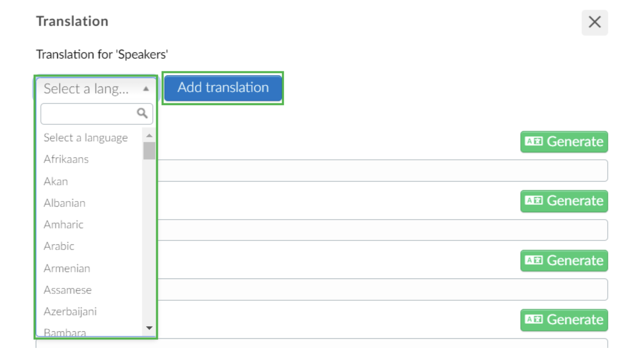 Translating website sections