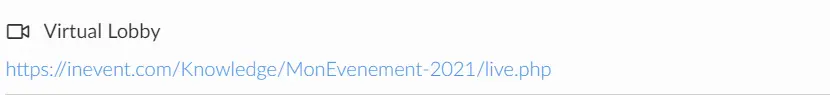Le lien de Virtual Lobby dans la page de détails de l'événement.