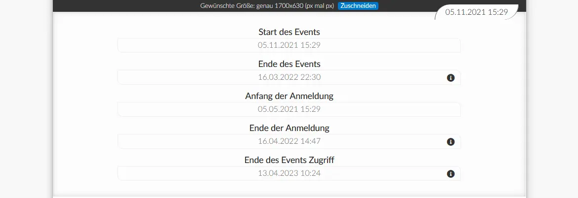 Datum und Zeit des Events