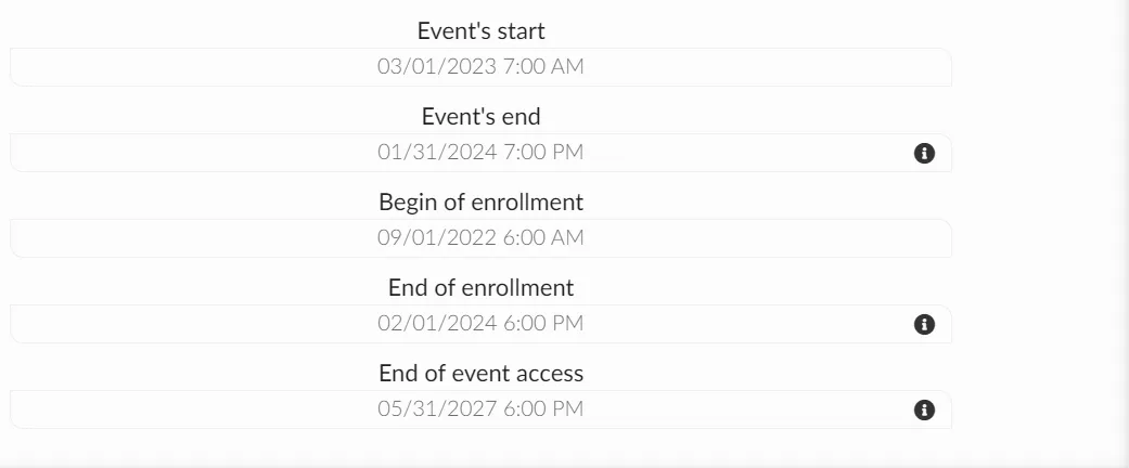 Screenshot showing event time and date fields