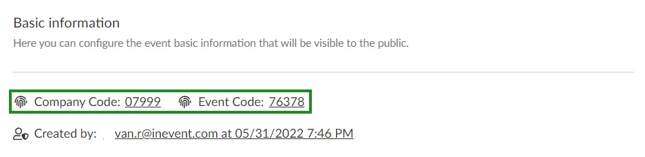 Company and event code