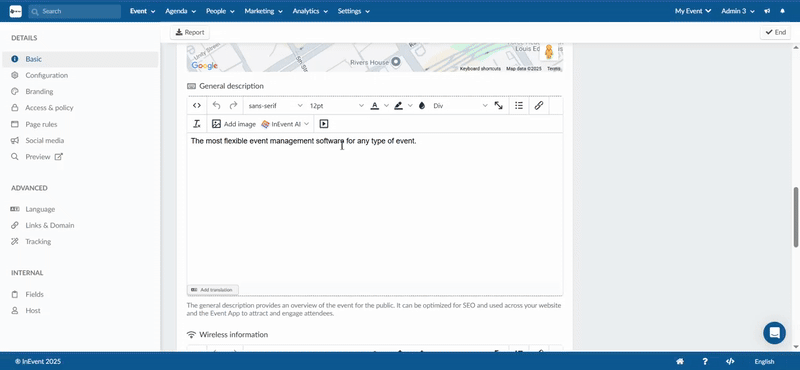 Gif showing how to customize general description by using right-click, which will give options to copy, paste, bold, italic and adding links.