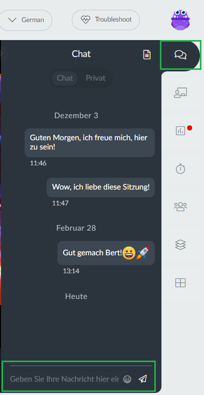 Screenshot of the chat feature