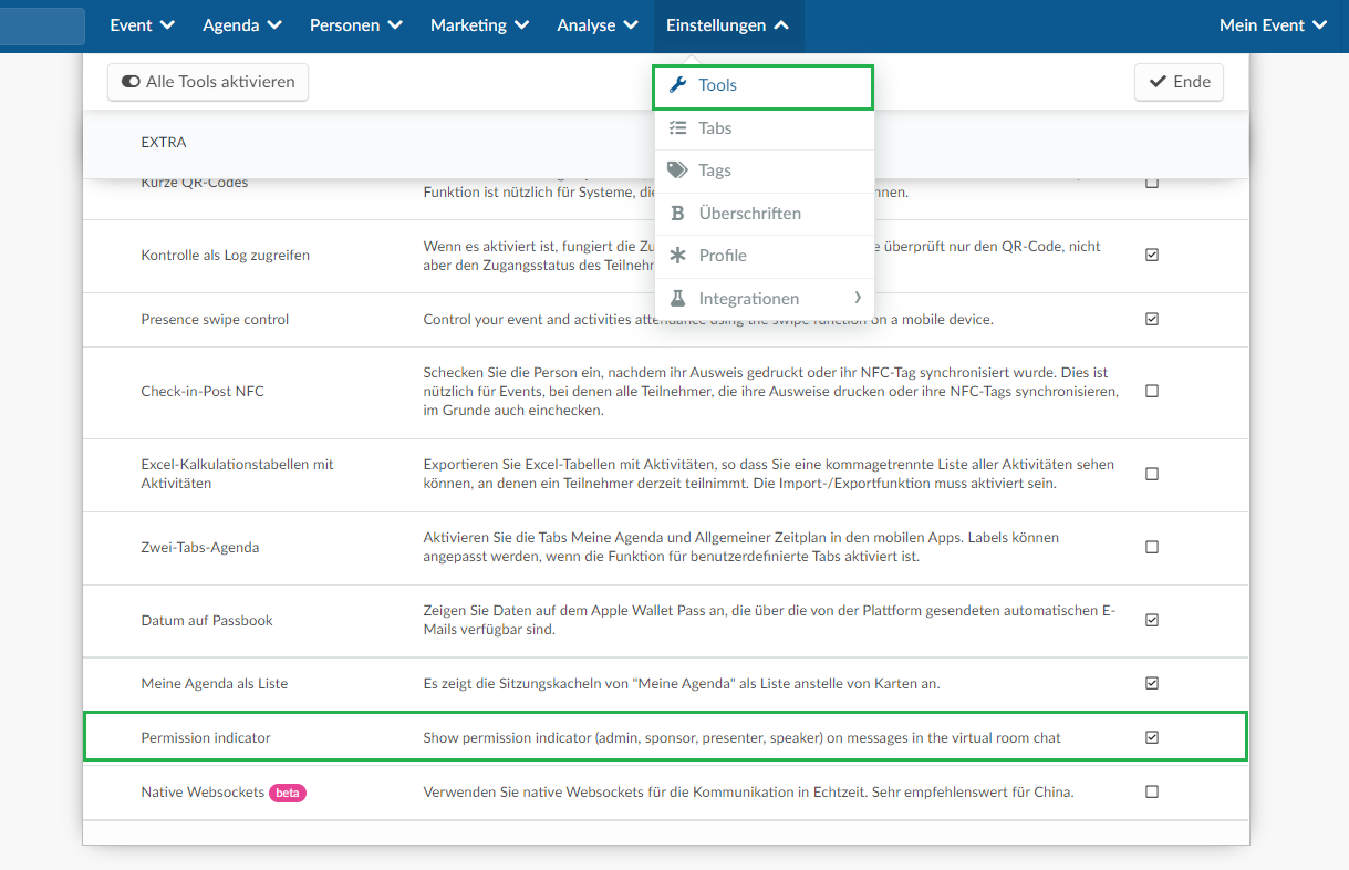 Activate the Permission indicator feature