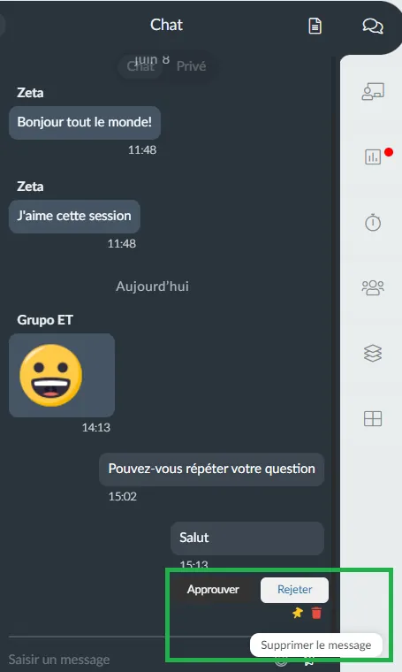 Modération des commentaires du chat dans le Hall Virtuel