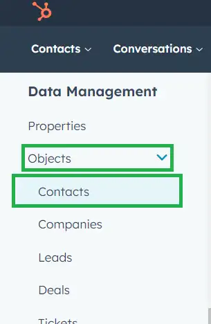 Navigate to Objects > Contacts