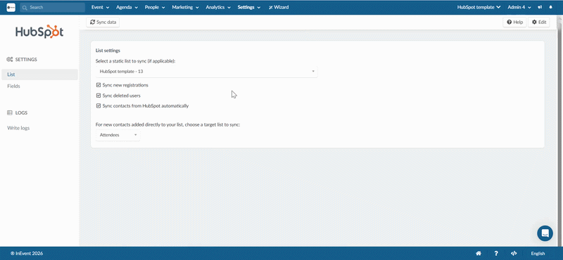 HubSpot integration template event