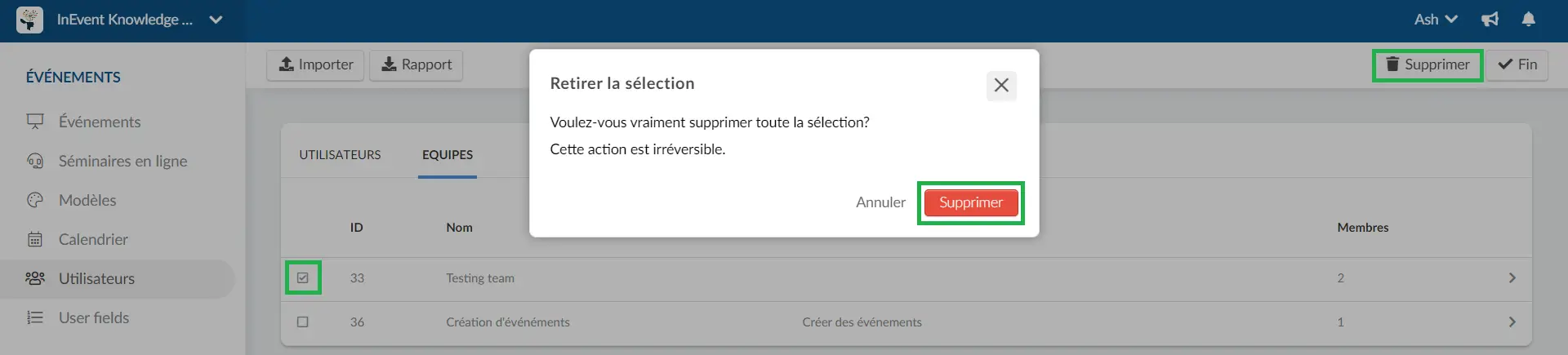 Comment supprimer une équipe