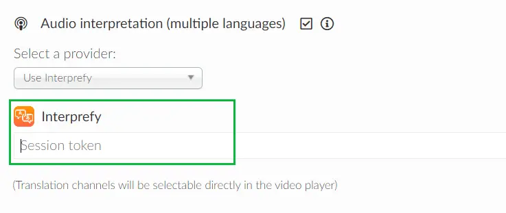 Session token provided by Interprefy