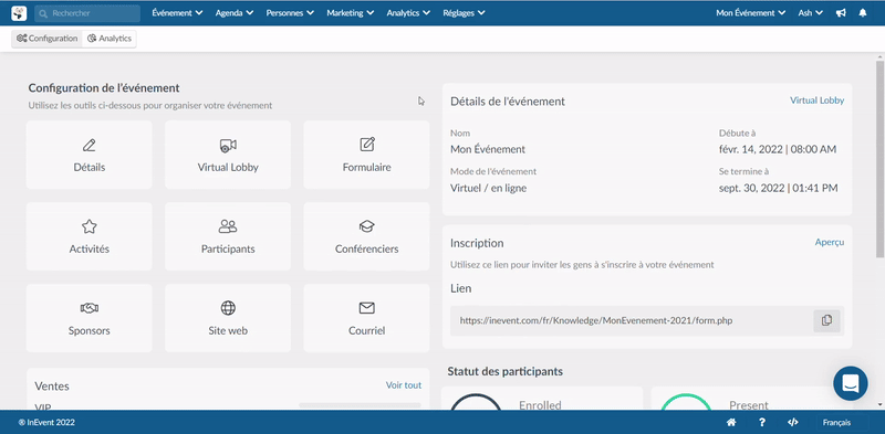 Gif montre l'aperçu du Virtual Lobby Analytics