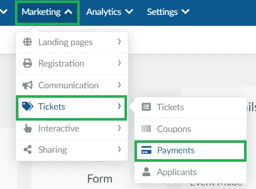 Screenshot showing how to navigate to the Payments page.