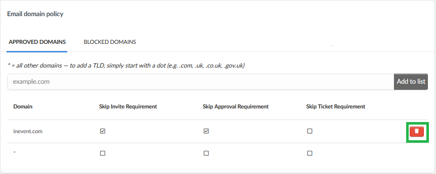 Image showing how to remove domains from the list