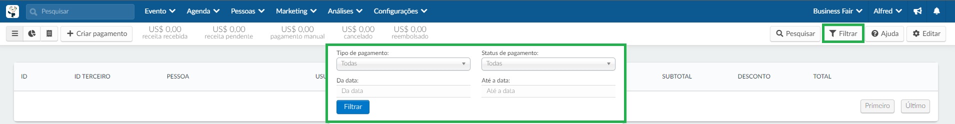 botão filtrar