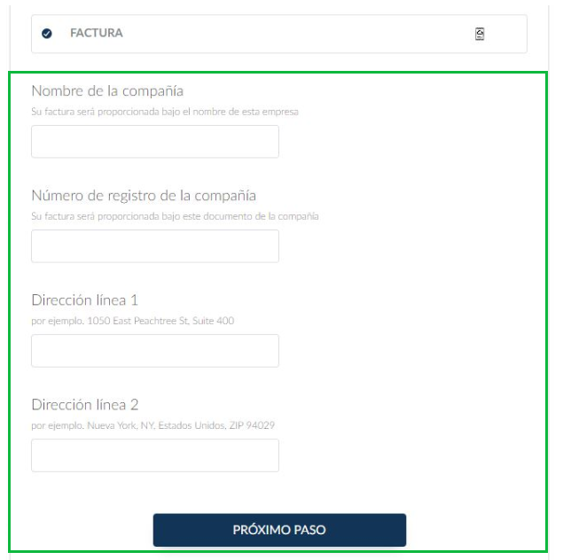 Nombre de la compañía y número de registro de la factura