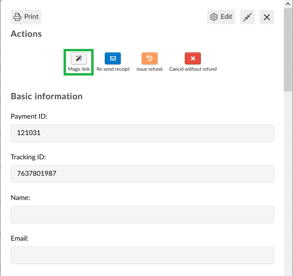 Image showing where the magic link is