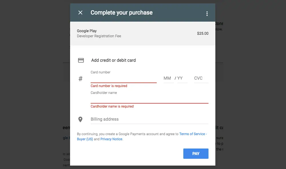 Completing your purchase on Google Play