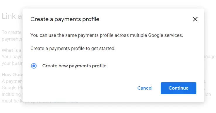 Create or select payments profile