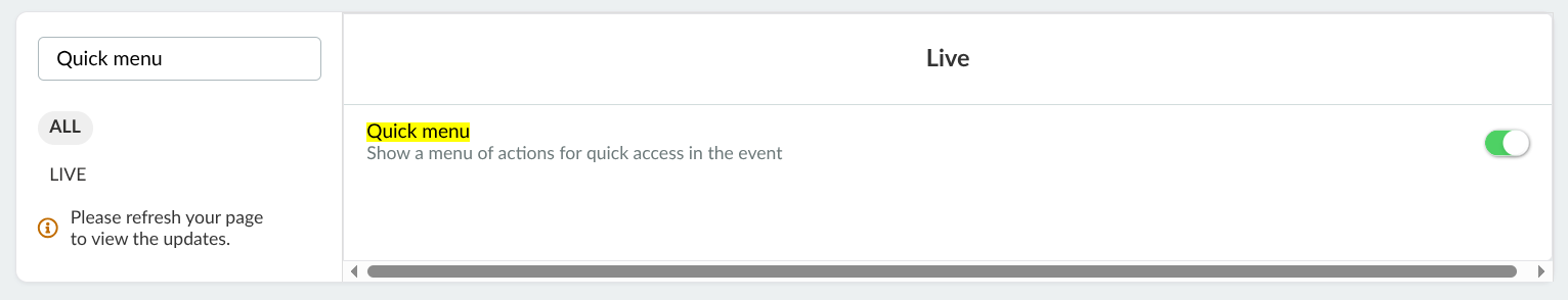 Enabling the quick menu