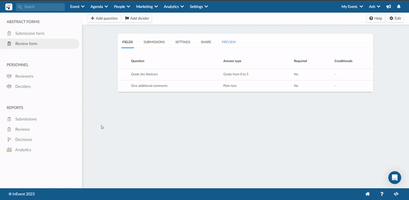 Previewing the Review form
