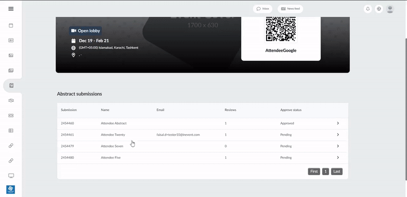 Gif showing decider approving abstract and including authors in the activity created.