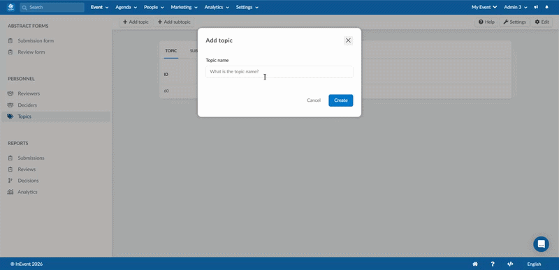 Gif showing how to add topic to form. 