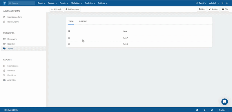 Gif showing how to add subtopic. 
