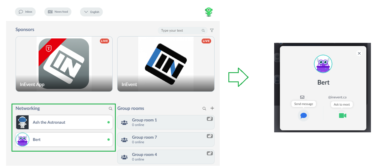 Networking tab in the virtual lobby