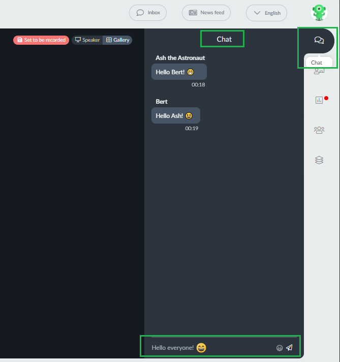 Chat tab within the session in the virtual lobby