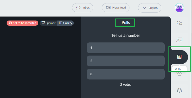 Poll tab within the session inside the virtual lobby