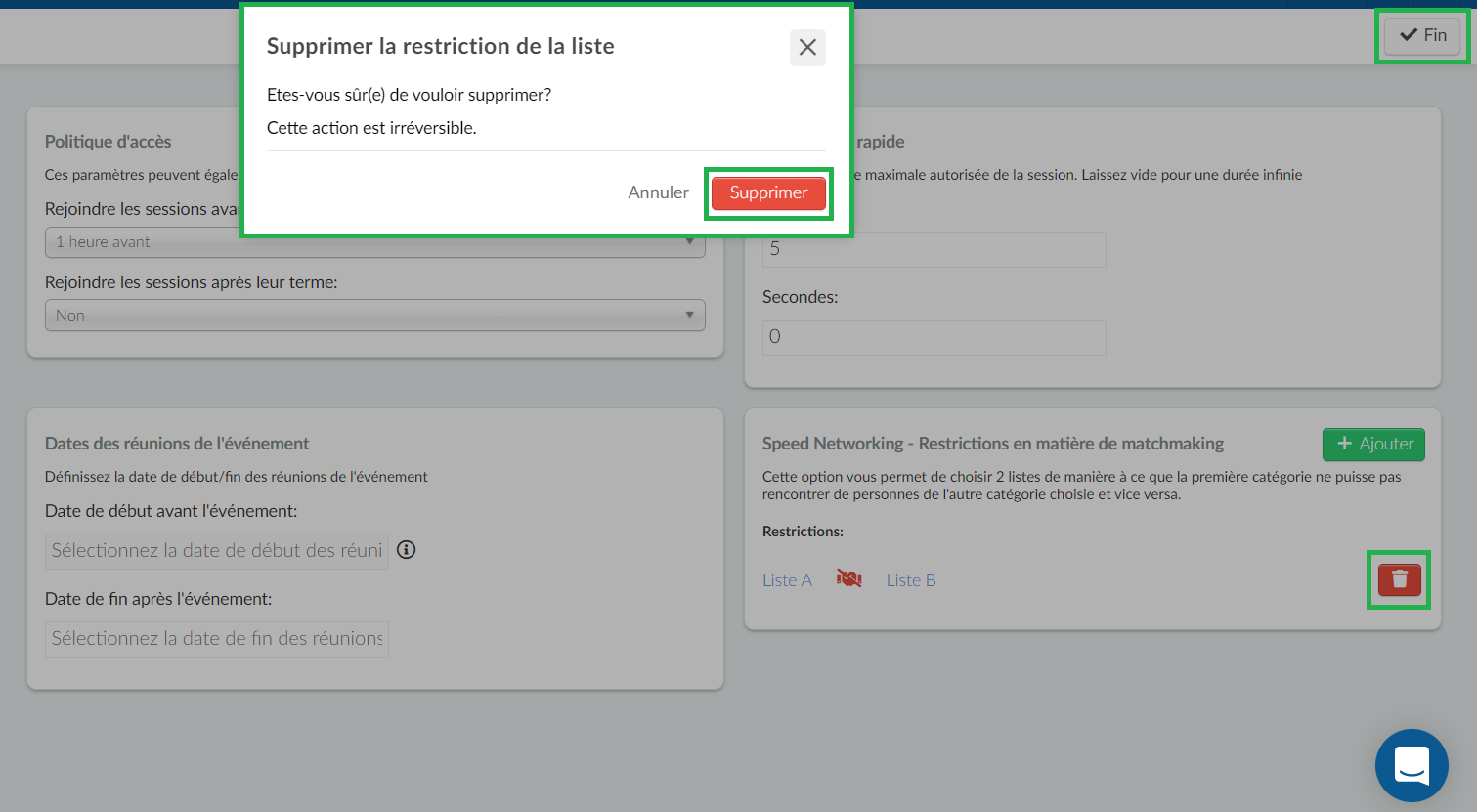 Supprimer la restriction