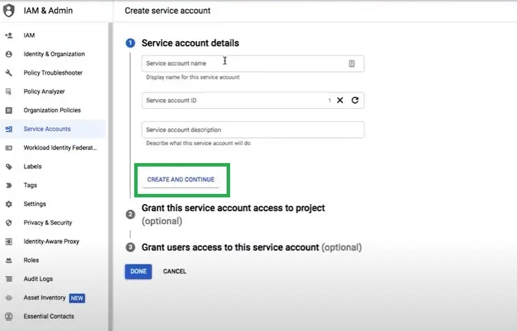 Service account details