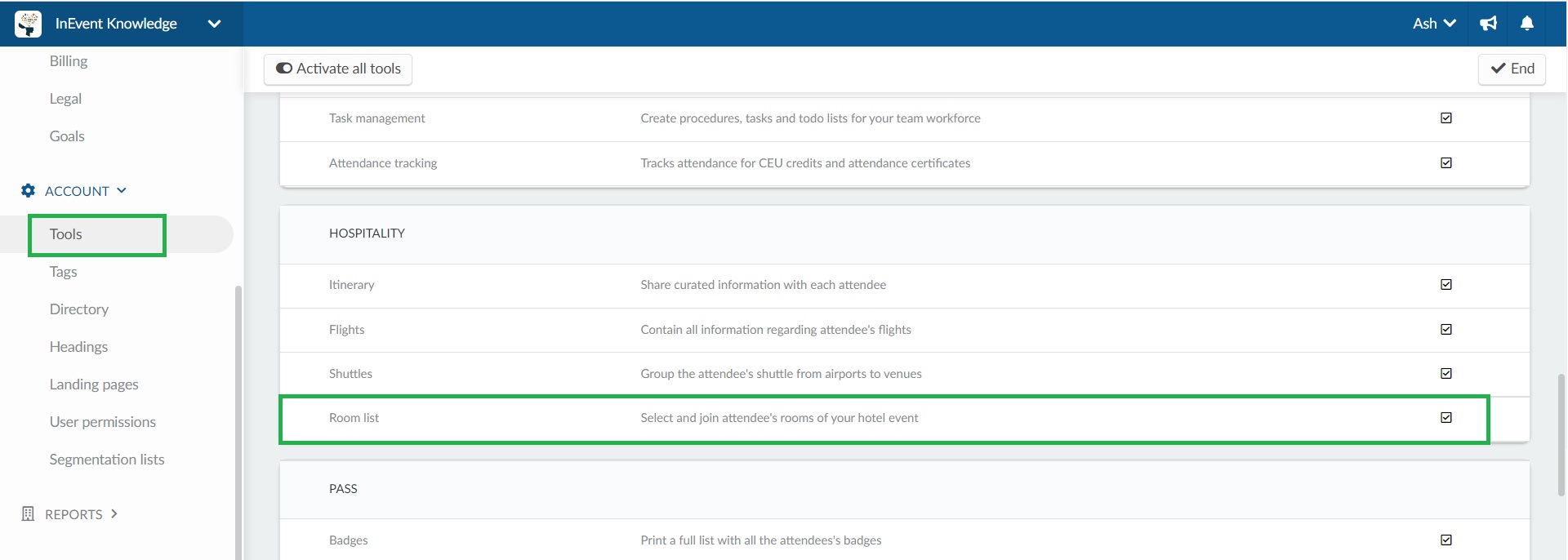 Enabling the room list on the company level