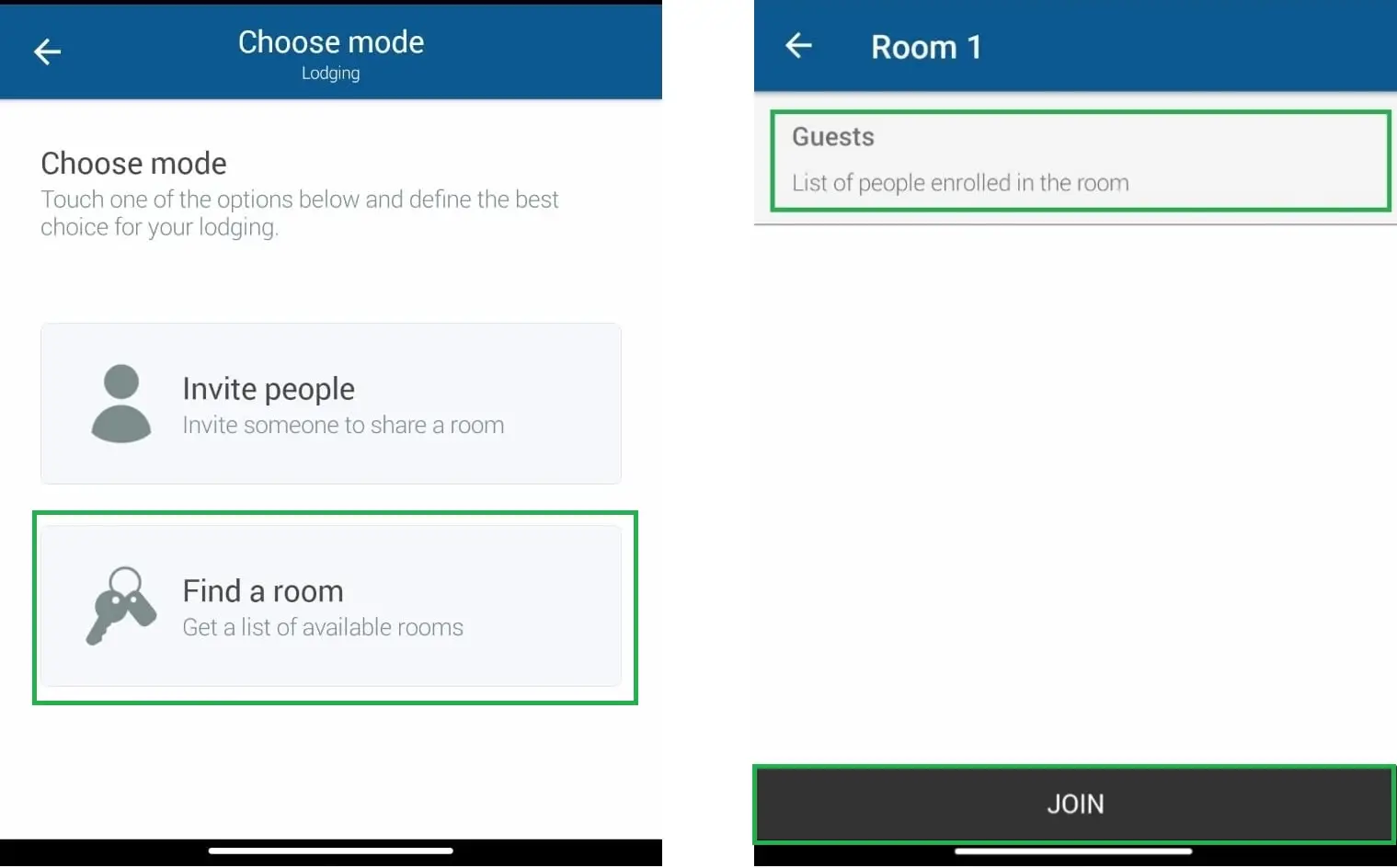 Find a room in the app