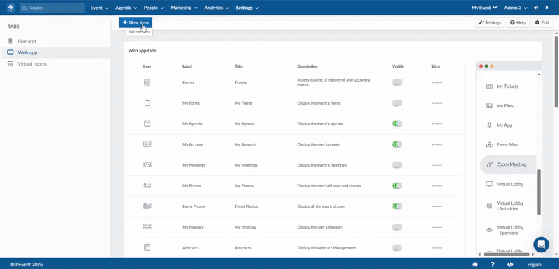 Gif showing how to add Zoom link to Web app.