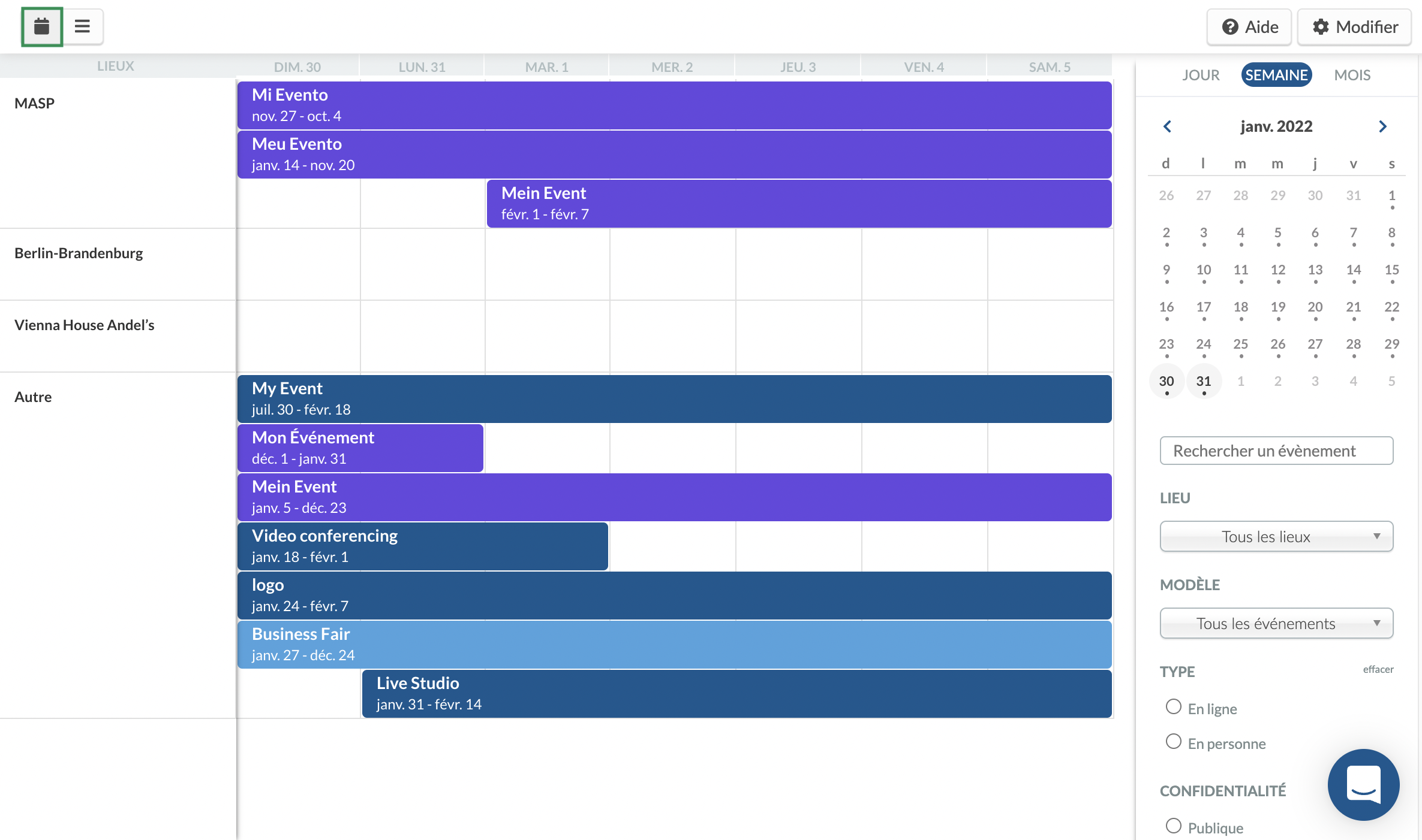 Calendrier des lieux