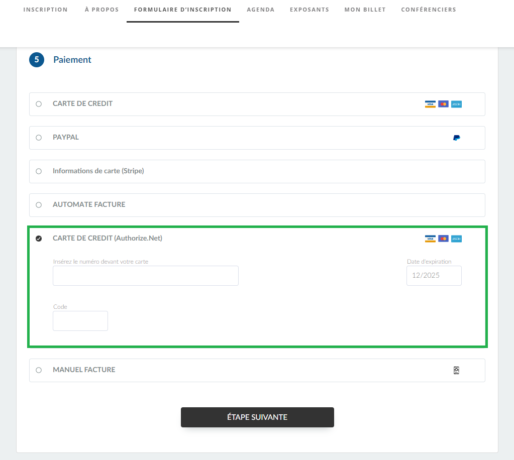 Authorize.net dans le site web