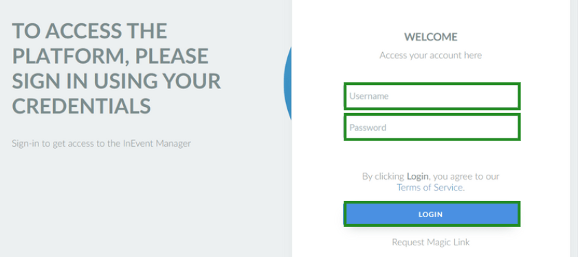 The image shows the login page for company admins, highlighting the username and password fields