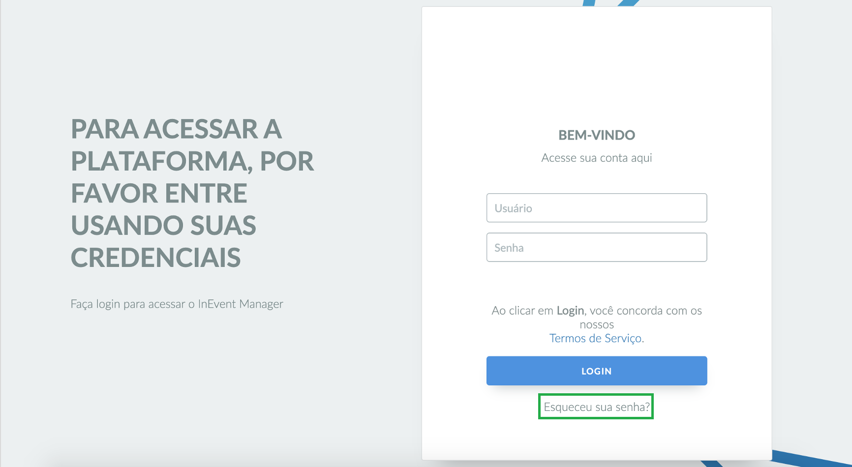 Captura de tela: clicando em "esqueceu sua senha?" para a recuperação