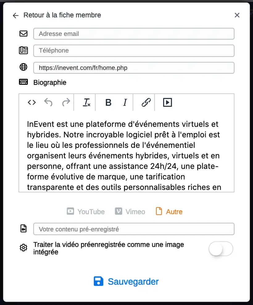 détails sur le sponsor / contenu pré enregistré 