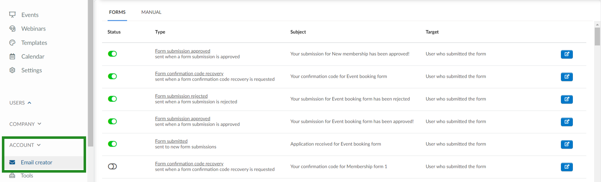 Image showing Email creator at the company level