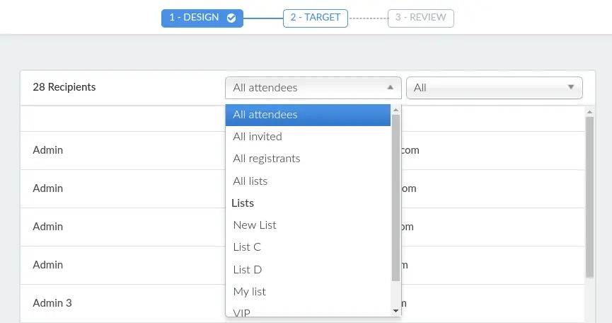 Image showing target section in Email creator - Company level. 